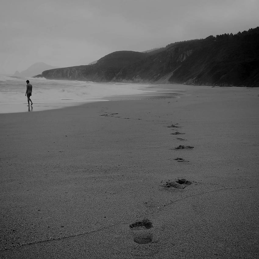 Naked Walk Sea Beach Nature Pure Dark Bw Pure Black Hd Phone Wallpaper