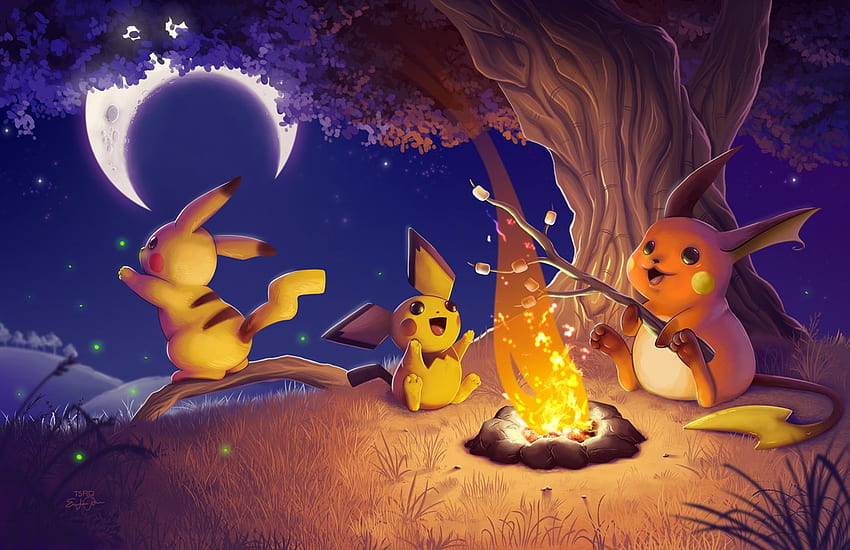 Pichu Pikachu And Raichu Around A Campfire Abyss Cute Pichu HD