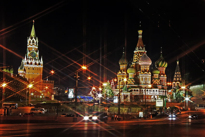 เมือง มอสโก ส่องแสง แสง ตอนเย็น รัสเซีย จัตุรัสแดง วอลล์เปเปอร์ HD