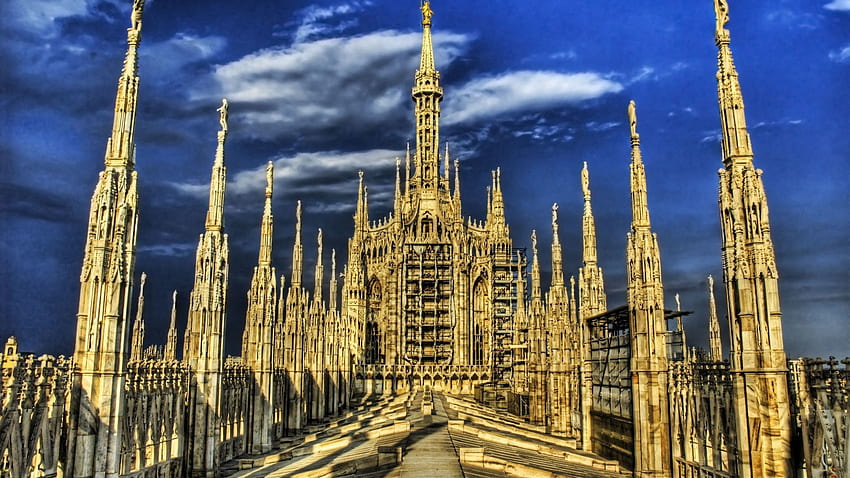 Градове, Небе, Архитектура, Милано, Готическа катедрала HD тапет