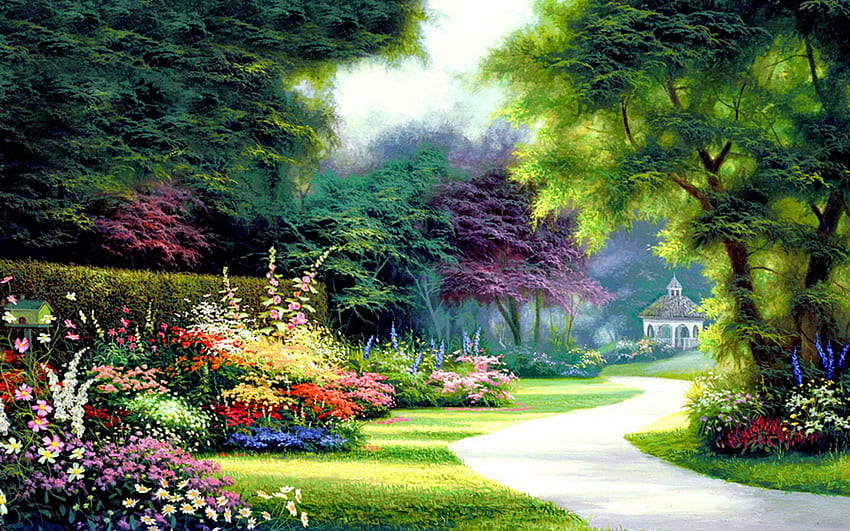 Pretty Garden Way Bird House . Pretty Garden Way HD wallpaper