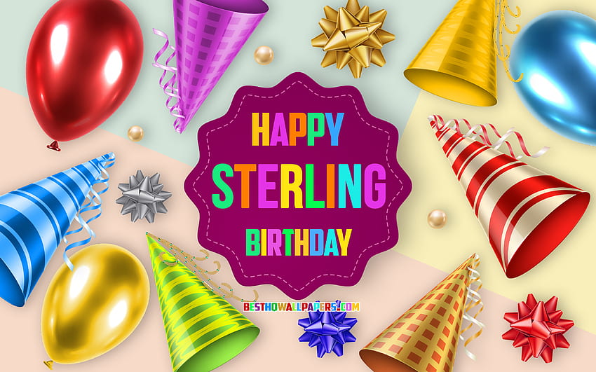 Feliz Birtay Sterling, Birtay Balloon Background, Sterling, arte criativa, Happy Sterling birtay, laços de seda, Sterling Birtay, Birtay Party Background papel de parede HD