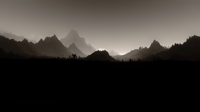 The Elder Scrolls V: Skyrim, paisaje, monocromo, minimalismo y s móviles fondo de pantalla