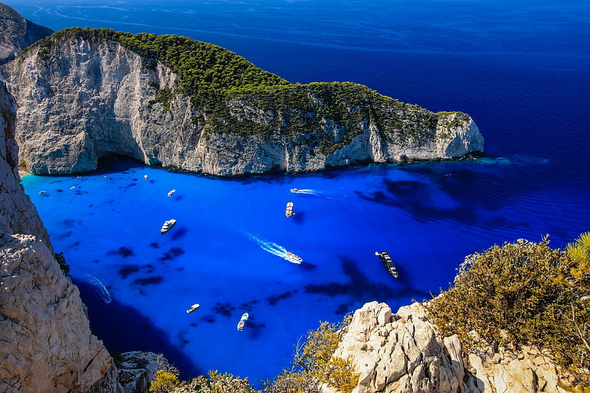 Navagio beach, Greece, rocks, resort, beach, vacation, sea, Greece, exotic, paradise, cutter, beautiful, summer, rest HD wallpaper