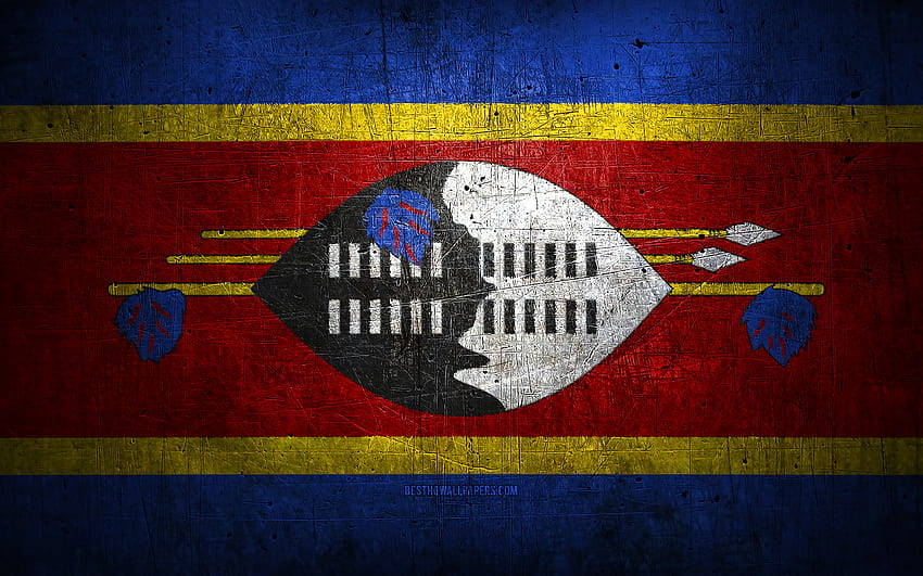 Eswatini metal flag, grunge art, African countries, Day of Eswatini, national symbols, Eswatini flag, metal flags, Flag of Eswatini, Africa, Eswatini HD wallpaper