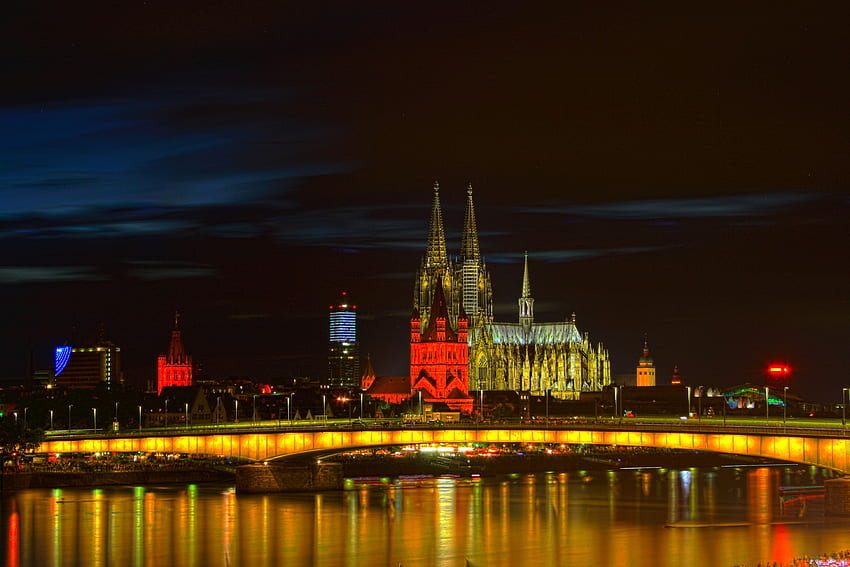 Cities, Gothic, Architecture, Night City, Germany, Cologne, Koln HD wallpaper