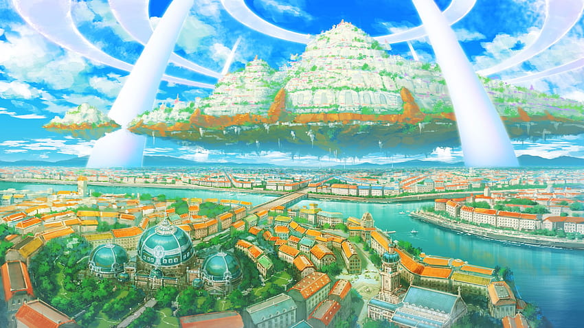 Ciudad paisaje original escénico senko doki cielo., Dragon Ball Z Paisaje fondo de pantalla