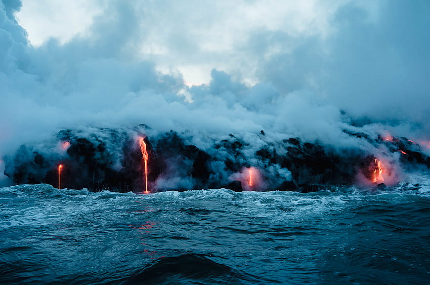 Nature, Sea, Volcano, Lava HD wallpaper