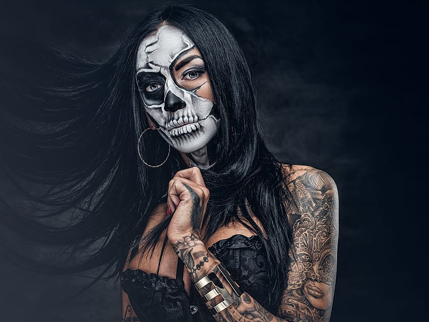 Tattoos Brunette girl Makeup day of the dead HD wallpaper | Pxfuel