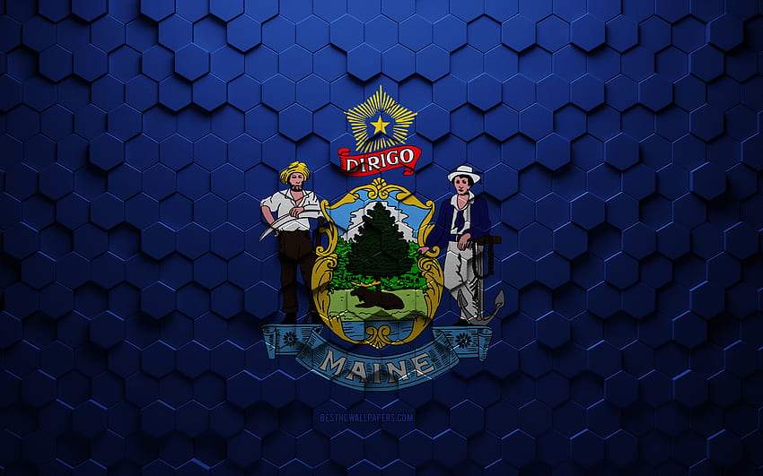 Flag of Maine, honeycomb art, Maine hexagons flag, Maine, 3d hexagons ...