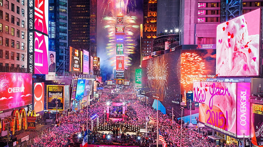 Times Square a New York City, USA, notte, felice anno nuovo, persone, Natale a Times Square Sfondo HD