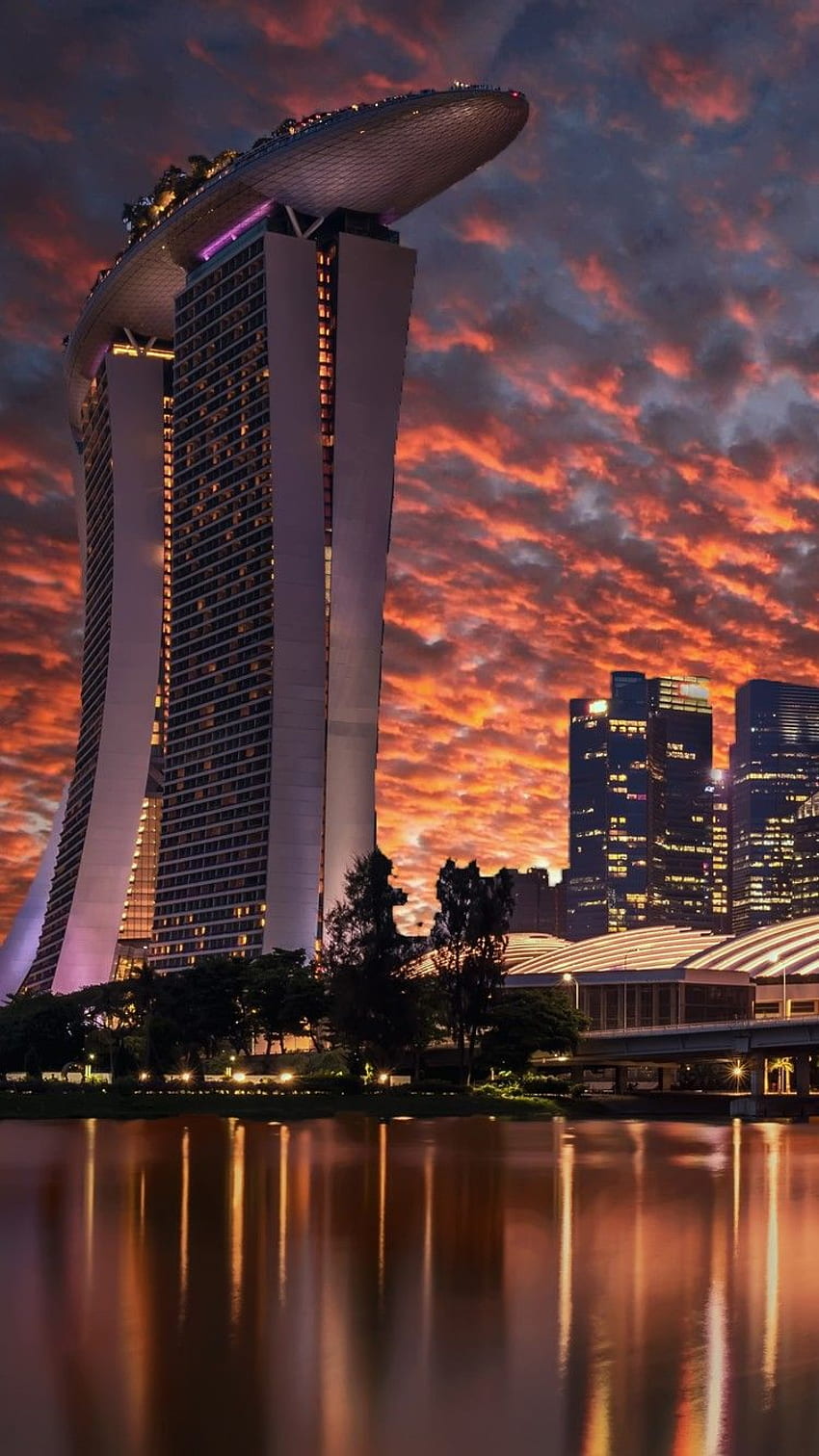 Сингапурски небостъргачи Marina Bay Sands Вечер HD тапет за телефон