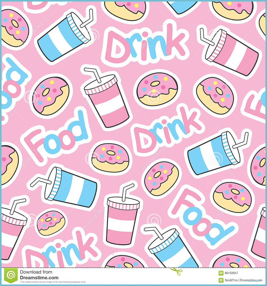 Cute Donut Seamless Pattern With Soft Drink On Pink Background - Cute Donut, I Donut Care HD phone wallpaper