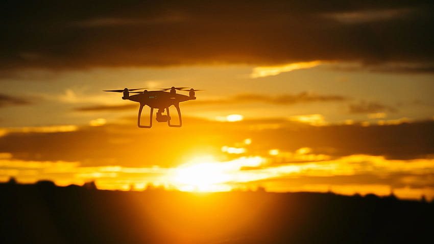 quadrocopter, gün batımı, gökyüzü, uçuş, Drone HD duvar kağıdı
