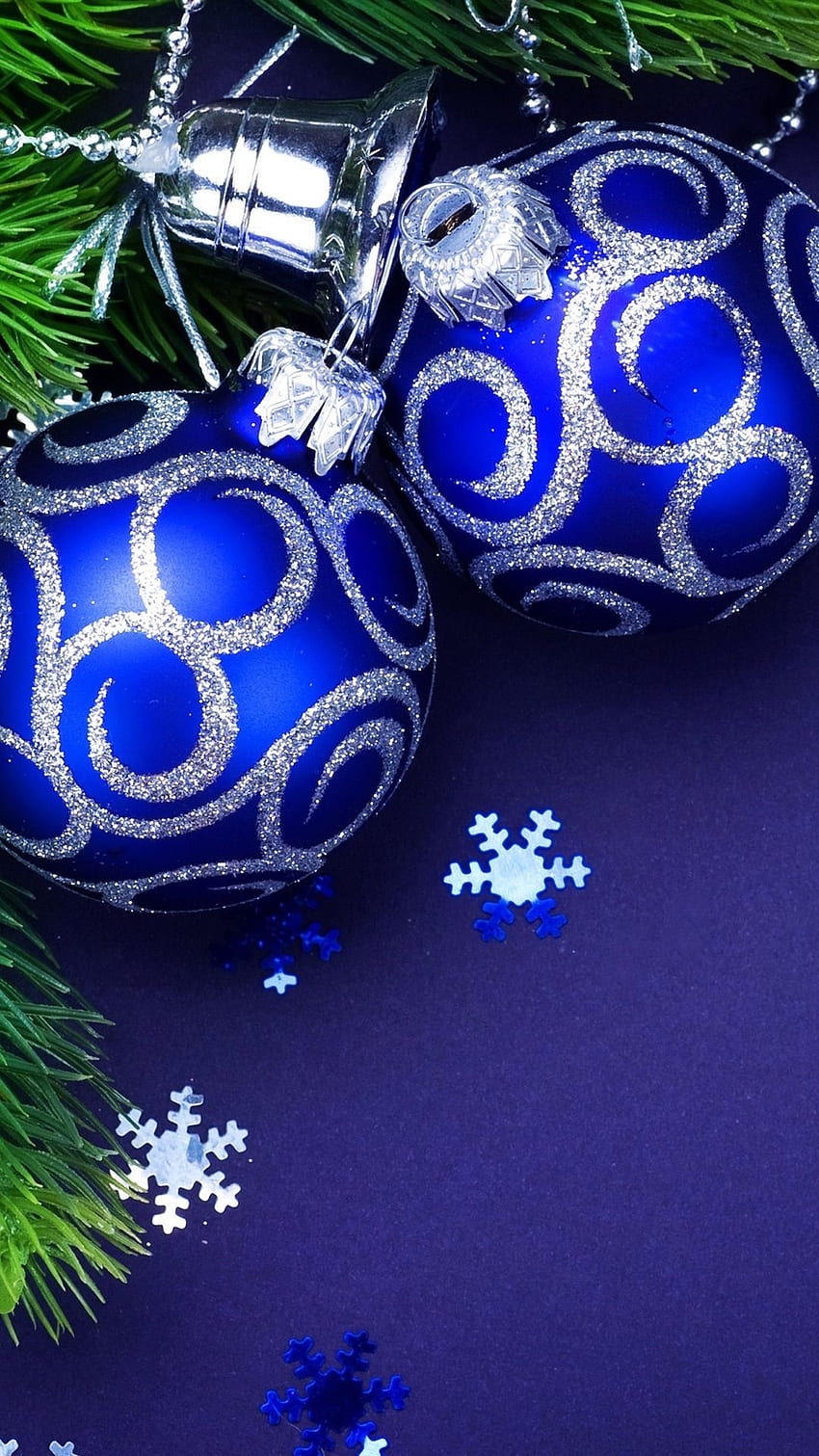 Blue Christmas Balls, Twigs, Bells IPhone 8 7 6 6S Plus HD phone ...
