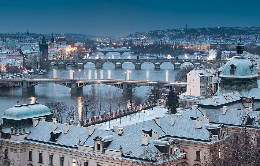 winter, Prague, cityscape, Czech Republic HD wallpaper