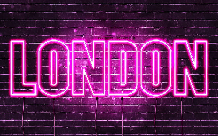 Londres, , com nomes, nomes femininos, nome de Londres, luzes neon roxas, texto horizontal, com nome de Londres com resolução . Alta qualidade, rosa Londres papel de parede HD