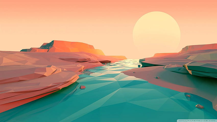 Low Poly River Landscape Design Ultra Background, Cartoon Landscape HD wallpaper