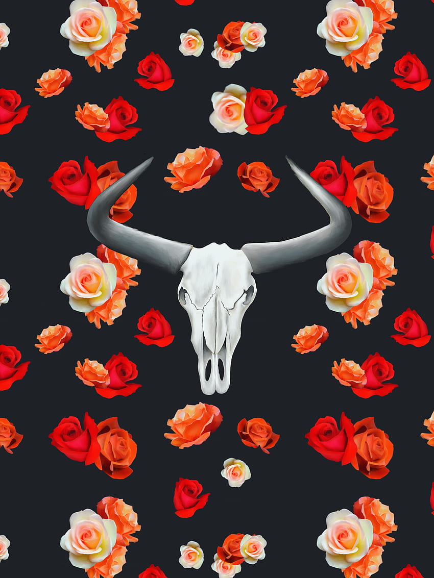 Cow Skull with Roses Digital Print Cow  Cow print Animal Skeleton HD  phone wallpaper  Pxfuel