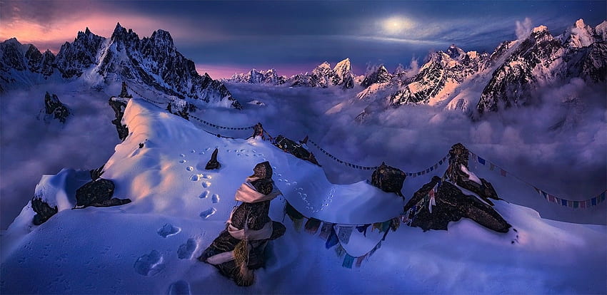 Natur, Landschaft, Berg, Schnee, Gipfel, Mondlicht, Himmel, Flagge, Winter, Kälte, Nepal, Himalaya / und mobiler Hintergrund, Nepal Nature HD-Hintergrundbild