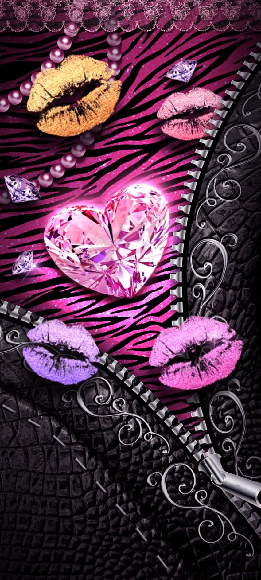 Shiny Lips Luxurious, Print, magenta, diamond, Leopard HD phone wallpaper