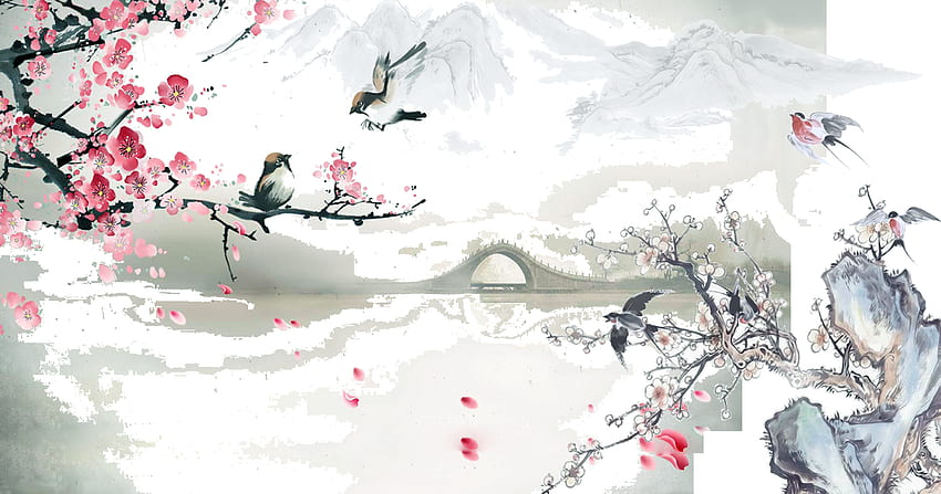 Китайска живопис Chinoiserie Ink Shan HD тапет