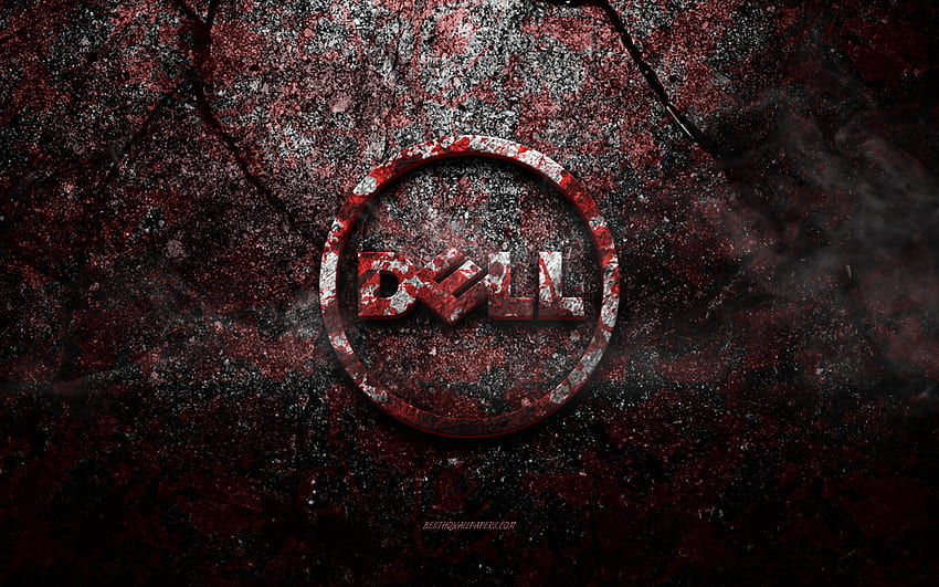 logotipo da Dell, arte grunge, logotipo da pedra Dell, textura de pedra vermelha, Dell, textura de pedra grunge, emblema da Dell, logotipo 3d da Dell papel de parede HD