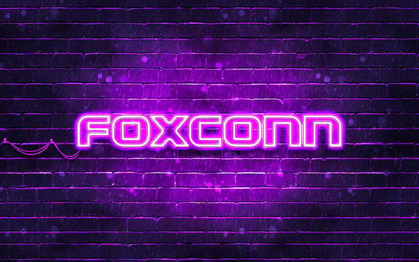 Fioletowe logo Foxconn, , fioletowy mur, logo Foxconn, marki, neonowe logo Foxconn, Foxconn Tapeta HD