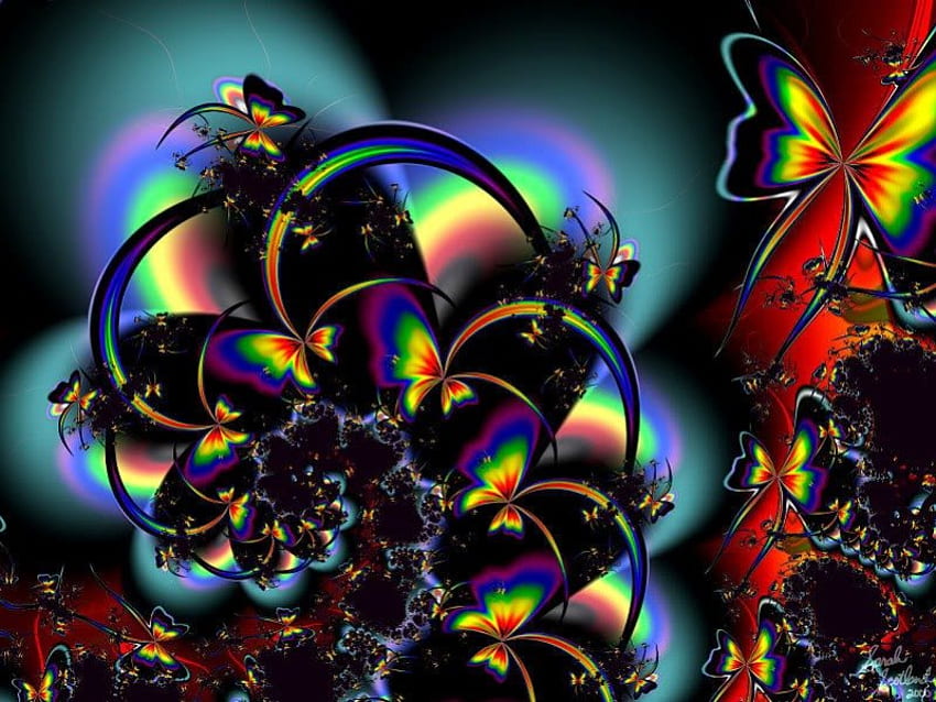 Mariposas, fractales, colores vivos. fondo de pantalla