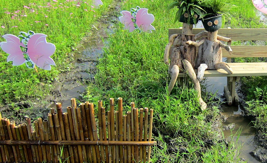 Tarla: Mumya Bebek Bambu Çit Kozmos Çiçek Tarlaları, Bambu Çift Perde HD duvar kağıdı