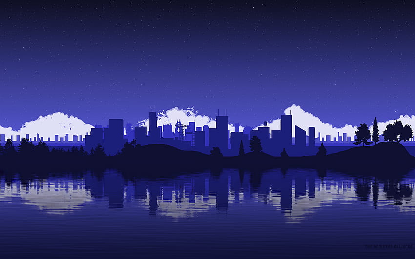 Blau, Stadt, Stadt, minimalistisch HD-Hintergrundbild