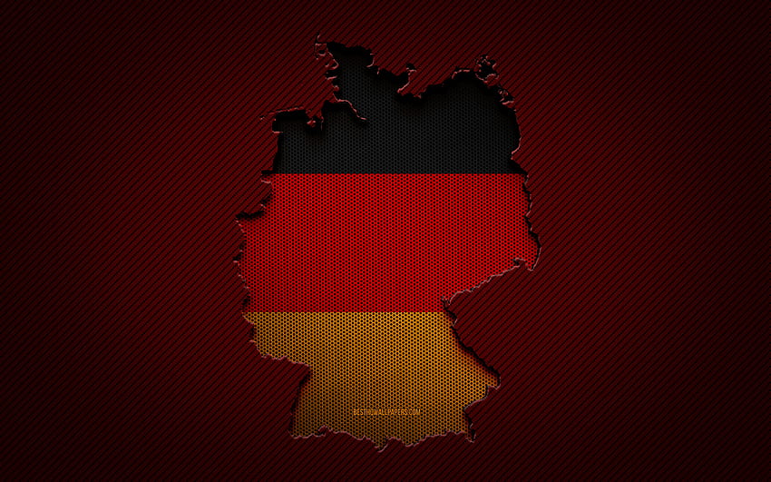 แผนที่เยอรมนี, ประเทศในยุโรป, ธงเยอรมัน, พื้นหลังคาร์บอนสีแดง, เงาแผนที่เยอรมนี, ธงเยอรมนี, ยุโรป, แผนที่เยอรมัน, เยอรมนี, ธงของเยอรมนี วอลล์เปเปอร์ HD
