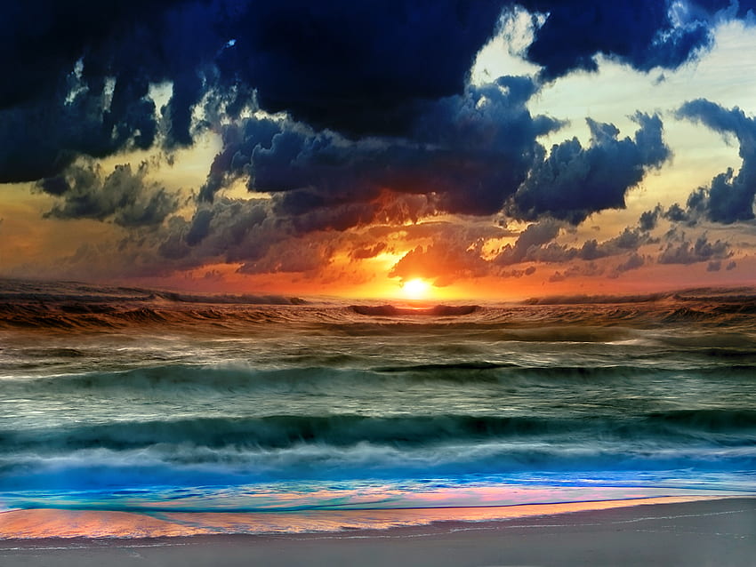 Soft Delusions, waves, sun, color, beach HD wallpaper