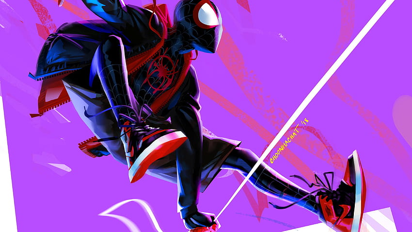 Miles Morales dans le verset de l'araignée, Spider Man violet Fond d'écran HD