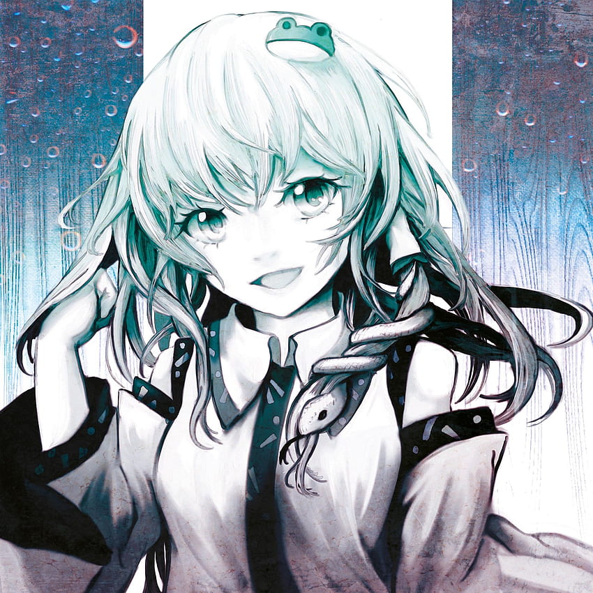 Videospiele Touhou Schlangen grüne Augen Miko lächelnd offener Mund Kochiya Sanae japanische Kleidung Anime Mädchen freistehende Ärmel Haarschmuck. HD-Handy-Hintergrundbild