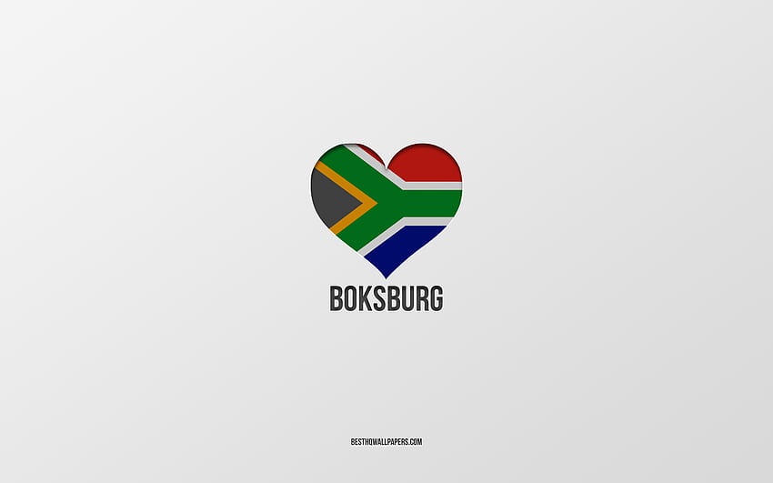 I Love Boksburg, South African cities, Day of Boksburg, gray background, Boksburg, South Africa, South African flag heart, favorite cities, Love Boksburg HD wallpaper