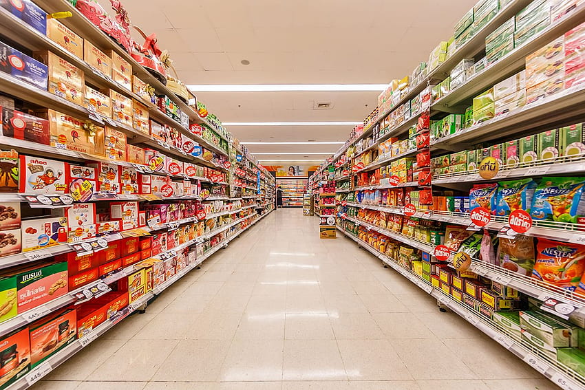 Refleksje w supermarkecie: wiersz. Karta podarunkowa sklepu spożywczego, supermarket, projekt supermarketu, zakupy spożywcze Tapeta HD
