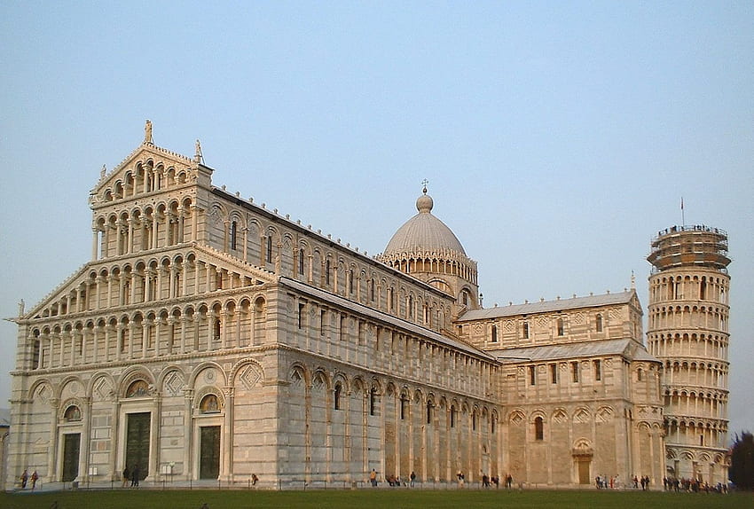 Religioso: Igreja Torre Inclinada de Pisa Itália Cúpula Branca Redonda do Céu Azul, Torre Inclinada de Pisa à Noite papel de parede HD