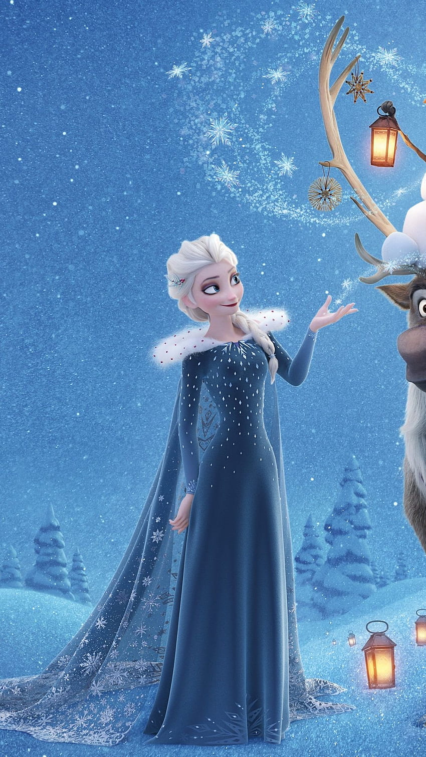 Olaf's Frozen Adventure, Elsa, Anna, zima, jeleń, śnieg, Samsung Galaxy S4 Tapeta na telefon HD