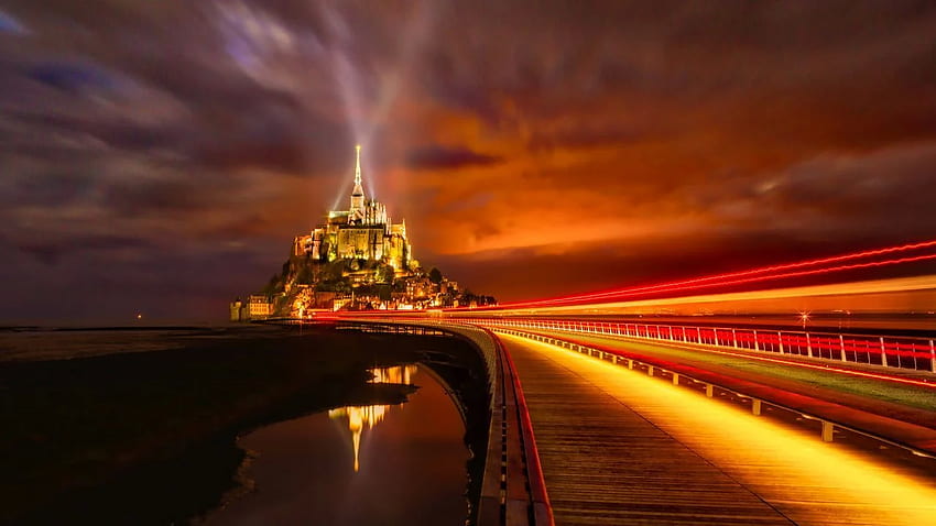 Mont Saint Michel, 섬, 노르망디, 프랑스, ​​야간 조명, , World / Most Popular,. iPhone, Android, 모바일 및 Mont-Saint-Michel용 HD 월페이퍼