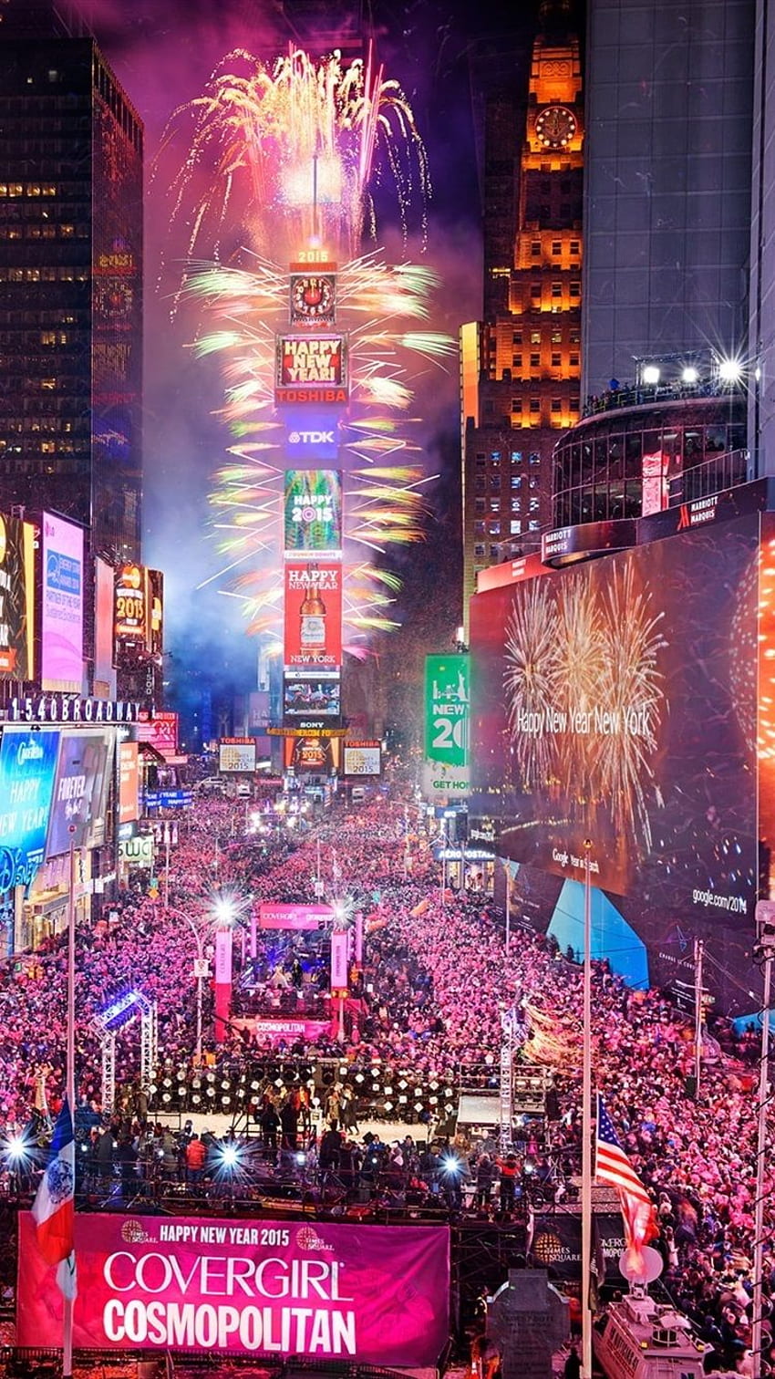 アメリカ合衆国、ニューヨーク市のタイムズ スクエア, 夜, 明けましておめでとうございます, 人々 IPhone 8 7 6 6S , 背景, , タイムズ スクエア クリスマス HD電話の壁紙