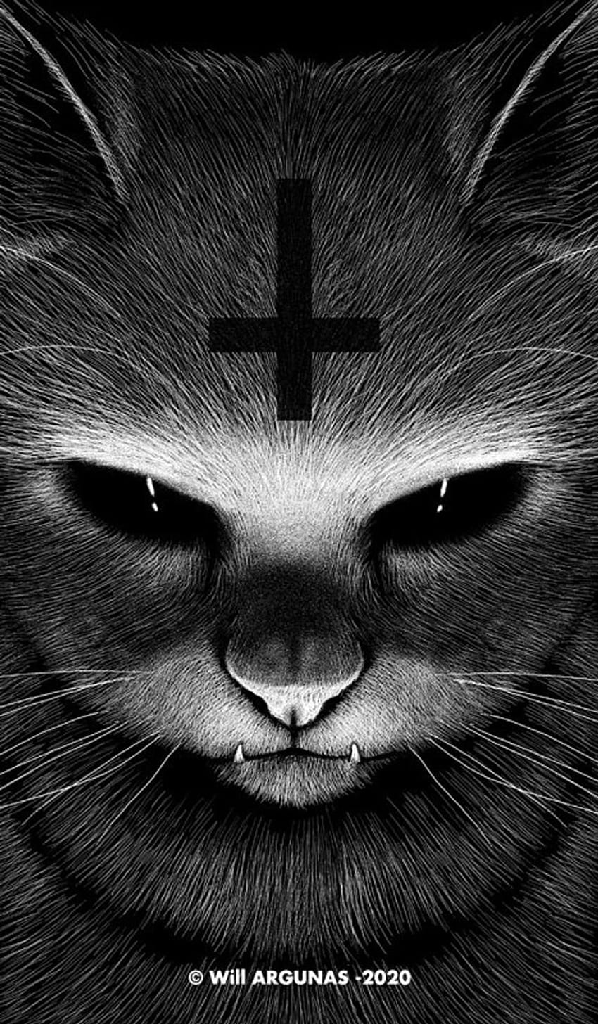 Phone - Satanic Cat - de Will Argunas Art en 2021. Gato satánico, Miedo, Horror, Cabra satánica fondo de pantalla del teléfono