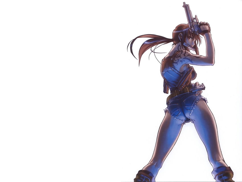 Revy, kurze Hosen, Waffen, schwarze Lagune, Mädchen, Anime, zwei Hände, Manga, Stiefel, Attentäter HD-Hintergrundbild