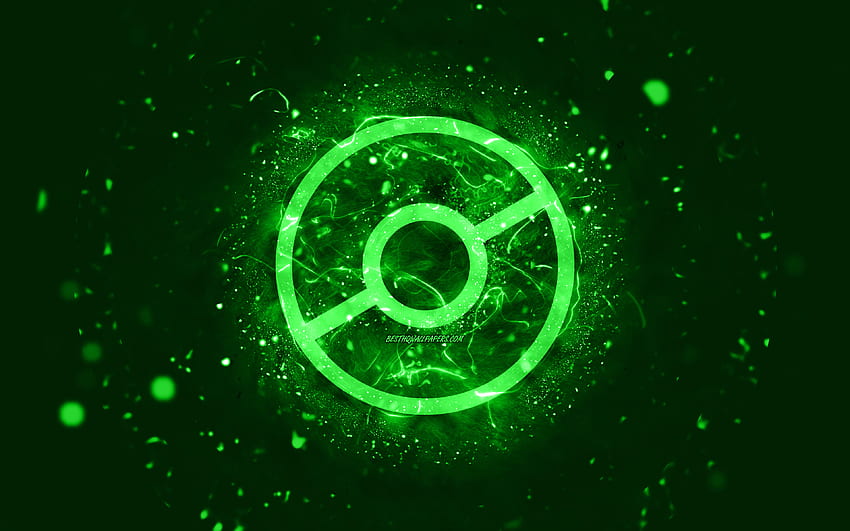 ポケモン GO の緑のロゴ、緑のネオン、クリエイティブ、緑の抽象的な背景、ポケモン GO のロゴ、オンライン ゲーム、ポケモン GO 高画質の壁紙