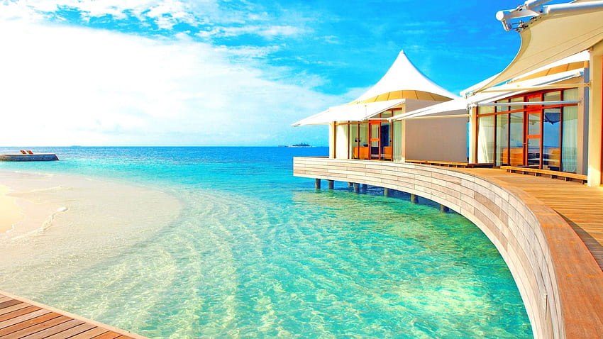 Най-добрите Малдиви - хижа на плажа в океана HD тапет
