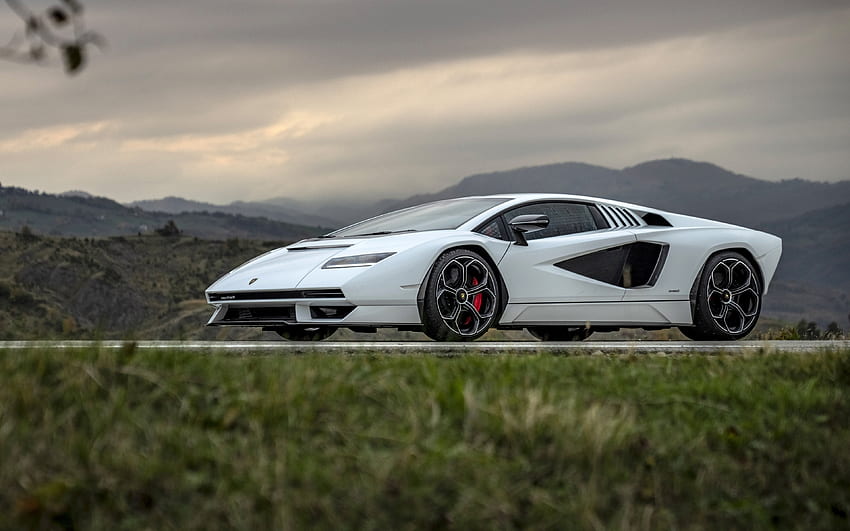 2022, Lamborghini Countach, LPI 800-4, бял суперавтомобил, бял Countach, луксозни автомобили, италиански спортни автомобили, Lamborghini HD тапет