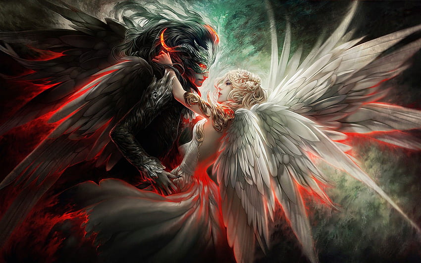 Angel And Demon Mask Couple Wings Orginal, Devil Queen HD wallpaper