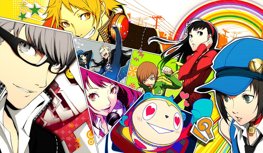 Yu Narukami, Chie Satonaka, Marie (Persona), Naoto Shirogane, Yousuke Hanamura, Rise Kujikawa, Teddie (Persona), Yukiko Amagi. Fresco fondo de pantalla