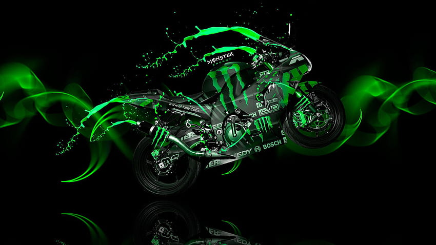 Logo Kawasaki Monster Kawasaki Cool Monster — Monster Energy Black Dirt Bike — — Tapeta HD
