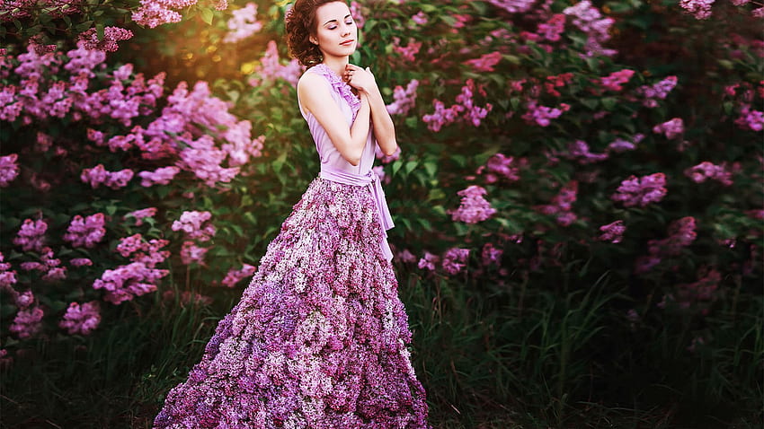 lovely flowers background , dress, pink, lilac, purple, clothing, Pink Dress HD wallpaper
